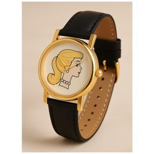 Vintage Official Mattel Barbie Quartz Watch – Leather Band – Gold Tone Case